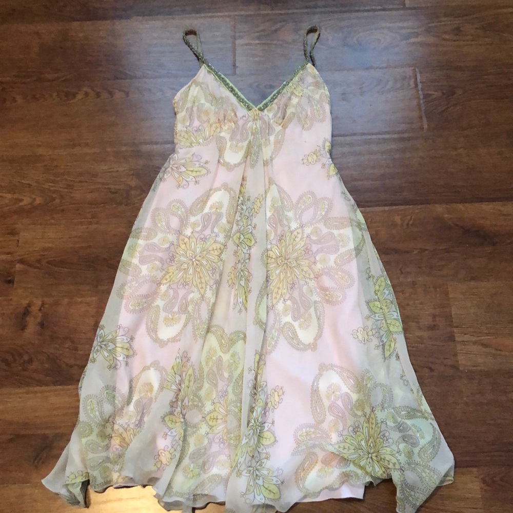 Silk Paisley Pink and Green Women's Dress